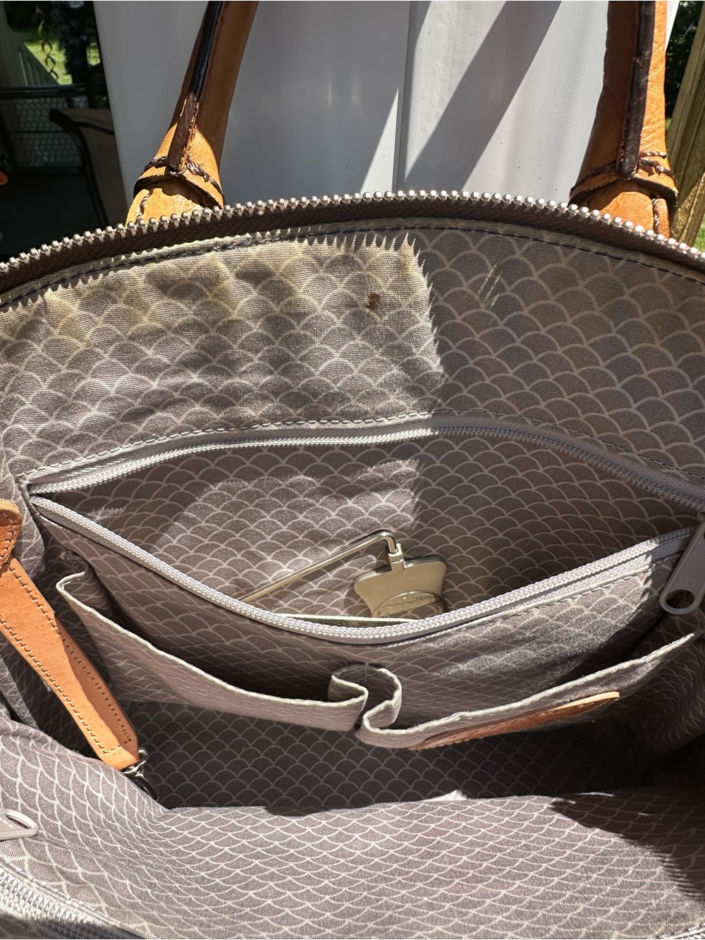Brighton Navy Blue pebbled leather with Tan Leather Patch Tote - Picture 6 of 15